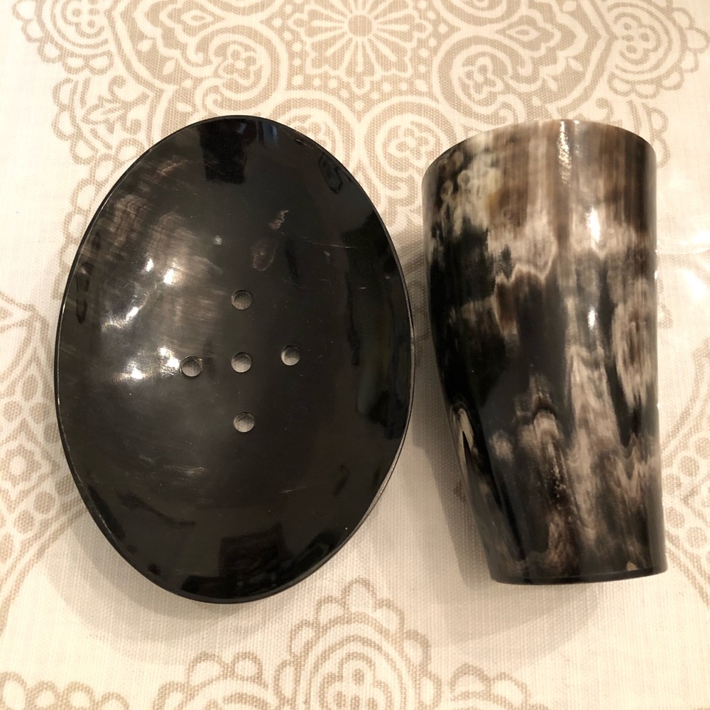African Bone Soap Dish and Beaker Cup